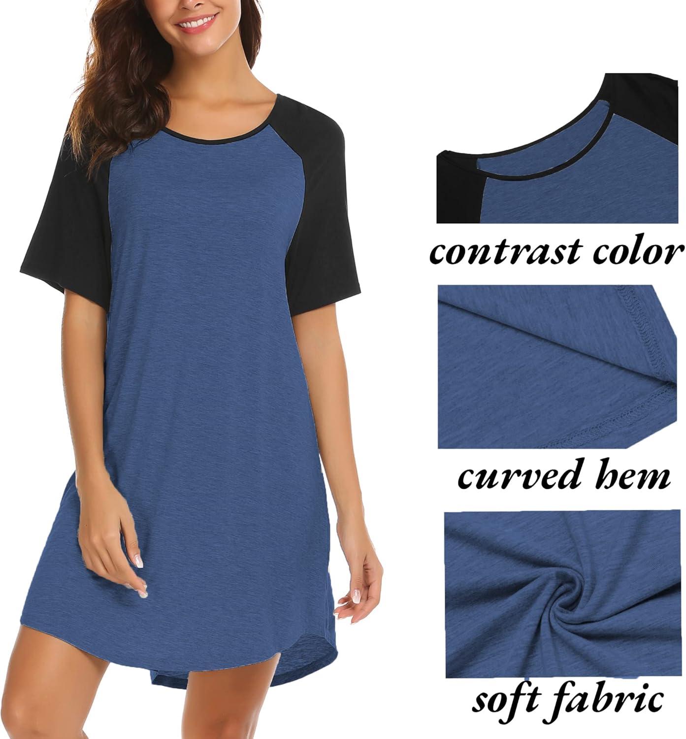 imageEkouaer Sleep Shirts for Women Short Sleeve Night Shirts for Sleeping Pullover Nightgown Soft Nightdress SXXXLBlue