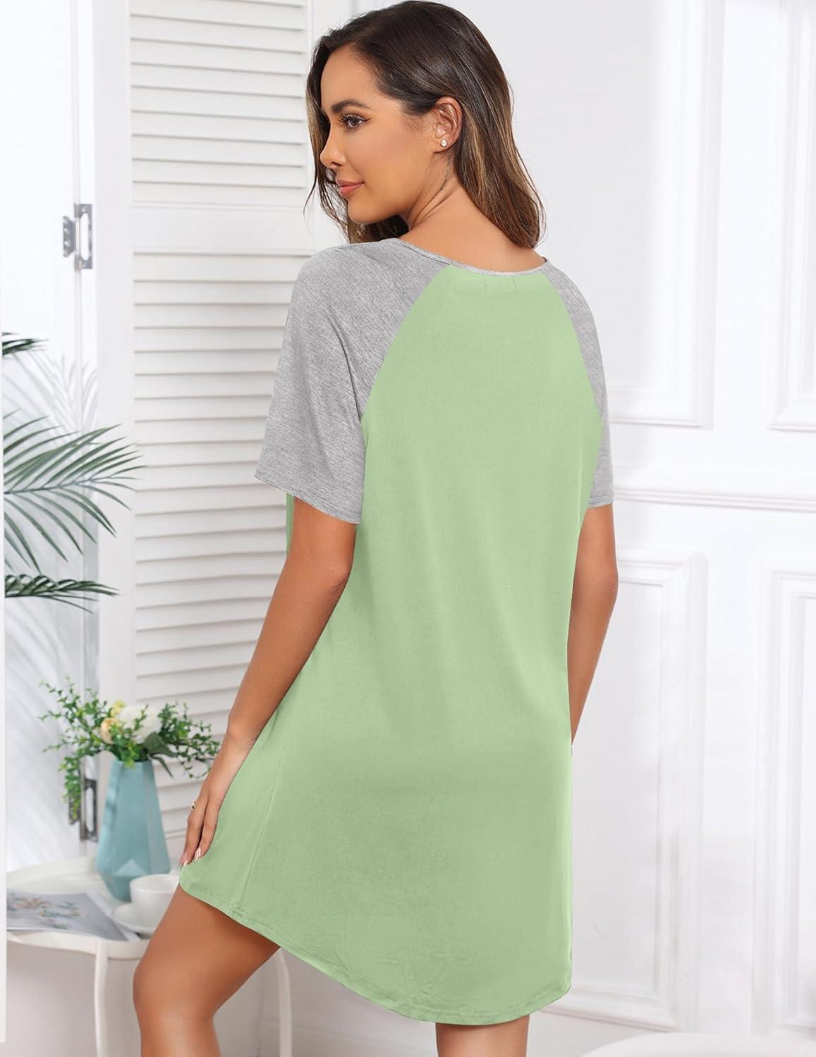 imageEkouaer Sleep Shirts for Women Short Sleeve Night Shirts for Sleeping Pullover Nightgown Soft Nightdress SXXXLLight Green