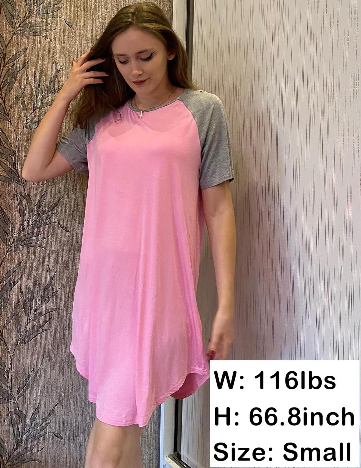 imageEkouaer Sleep Shirts for Women Short Sleeve Night Shirts for Sleeping Pullover Nightgown Soft Nightdress SXXXLPink