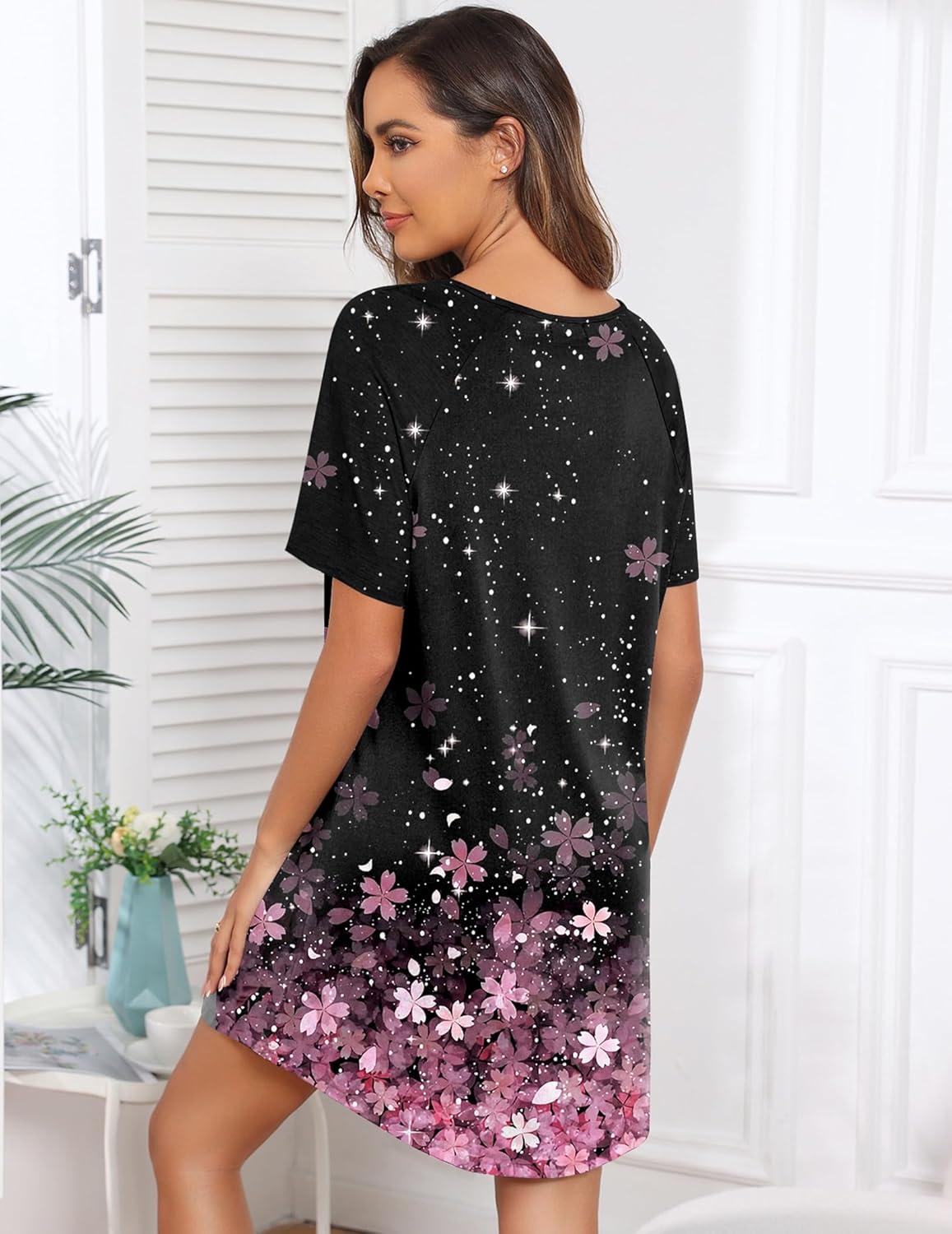 imageEkouaer Sleep Shirts for Women Short Sleeve Night Shirts for Sleeping Pullover Nightgown Soft Nightdress SXXXLPink Sakura
