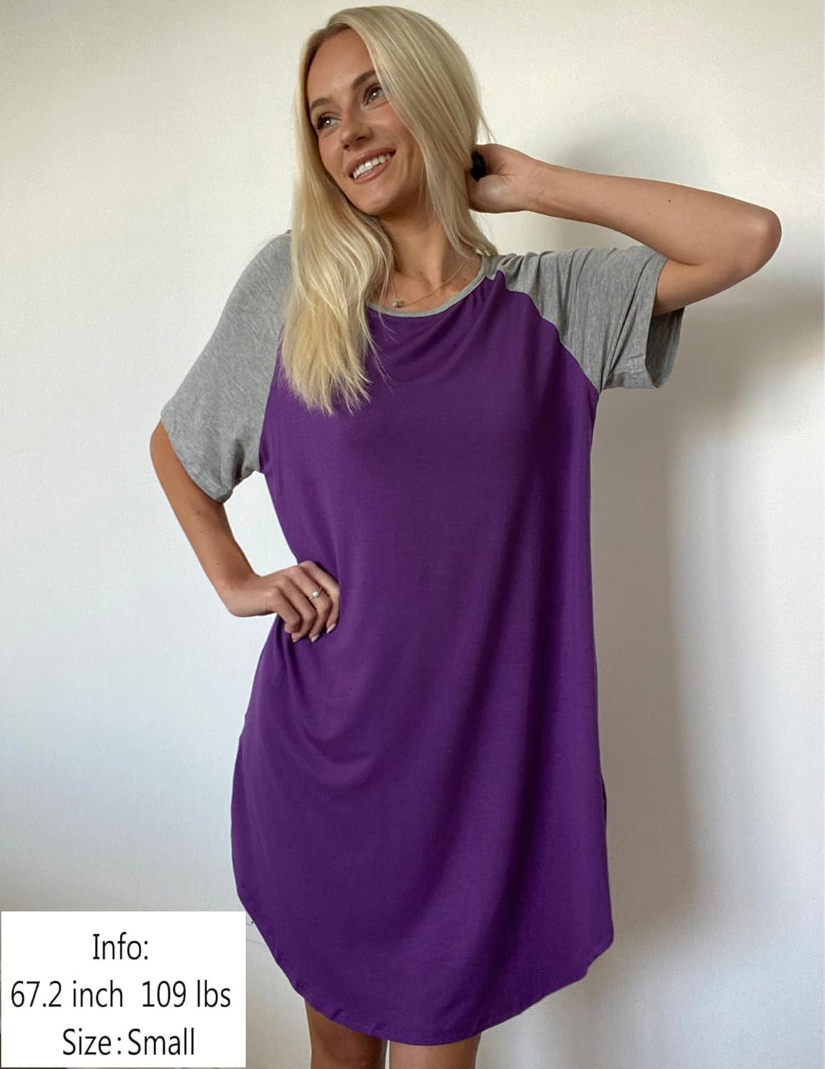imageEkouaer Sleep Shirts for Women Short Sleeve Night Shirts for Sleeping Pullover Nightgown Soft Nightdress SXXXLPurple
