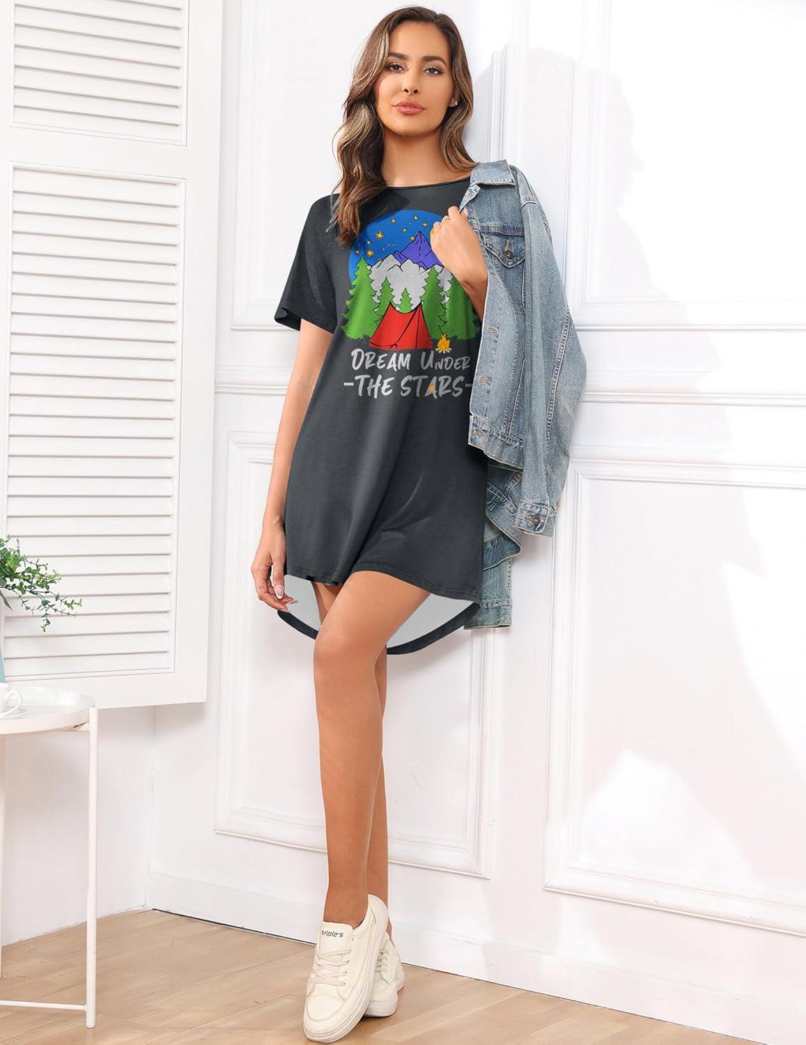 imageEkouaer Sleep Shirts for Women Short Sleeve Night Shirts for Sleeping Pullover Nightgown Soft Nightdress SXXXLThe Stars Nightshirt