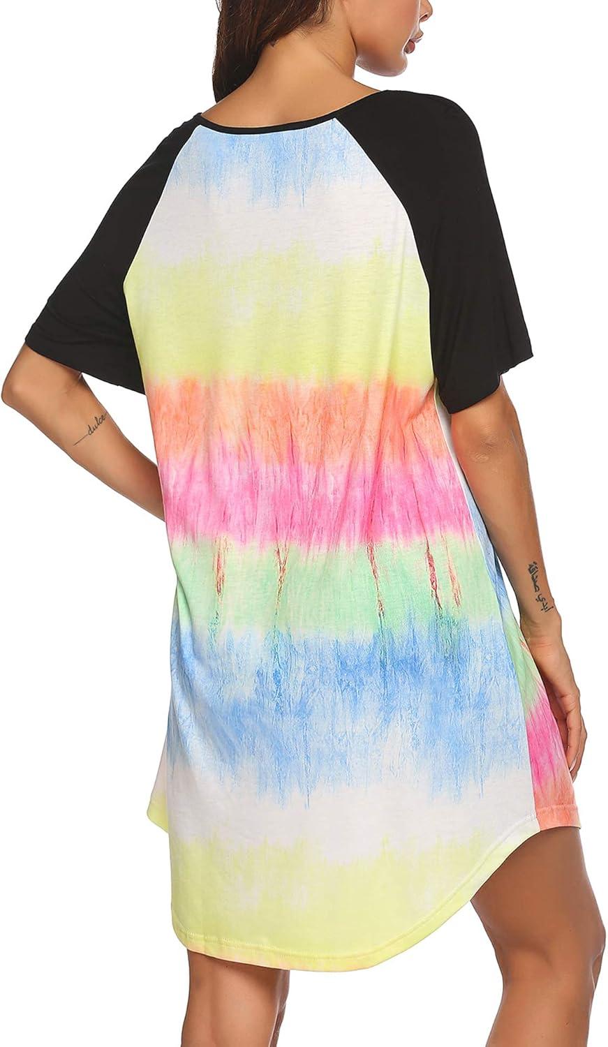 imageEkouaer Sleep Shirts for Women Short Sleeve Night Shirts for Sleeping Pullover Nightgown Soft Nightdress SXXXLTie Dye