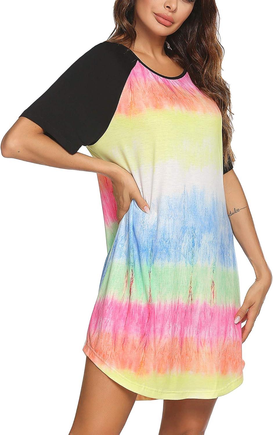 imageEkouaer Sleep Shirts for Women Short Sleeve Night Shirts for Sleeping Pullover Nightgown Soft Nightdress SXXXLTie Dye