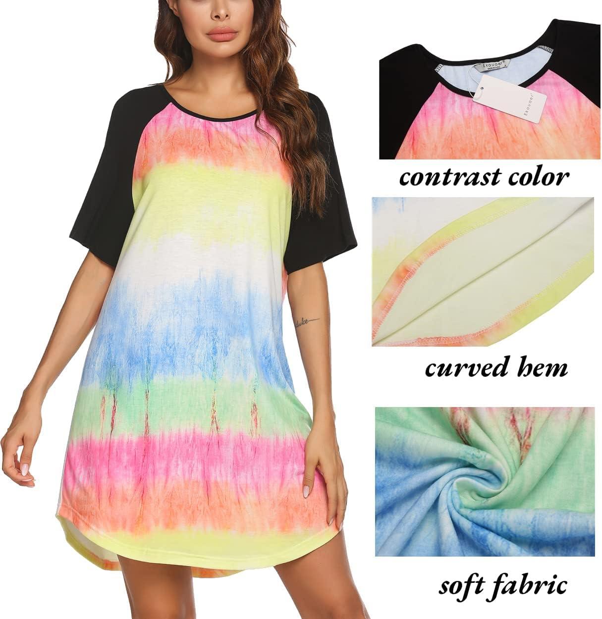 imageEkouaer Sleep Shirts for Women Short Sleeve Night Shirts for Sleeping Pullover Nightgown Soft Nightdress SXXXLTie Dye