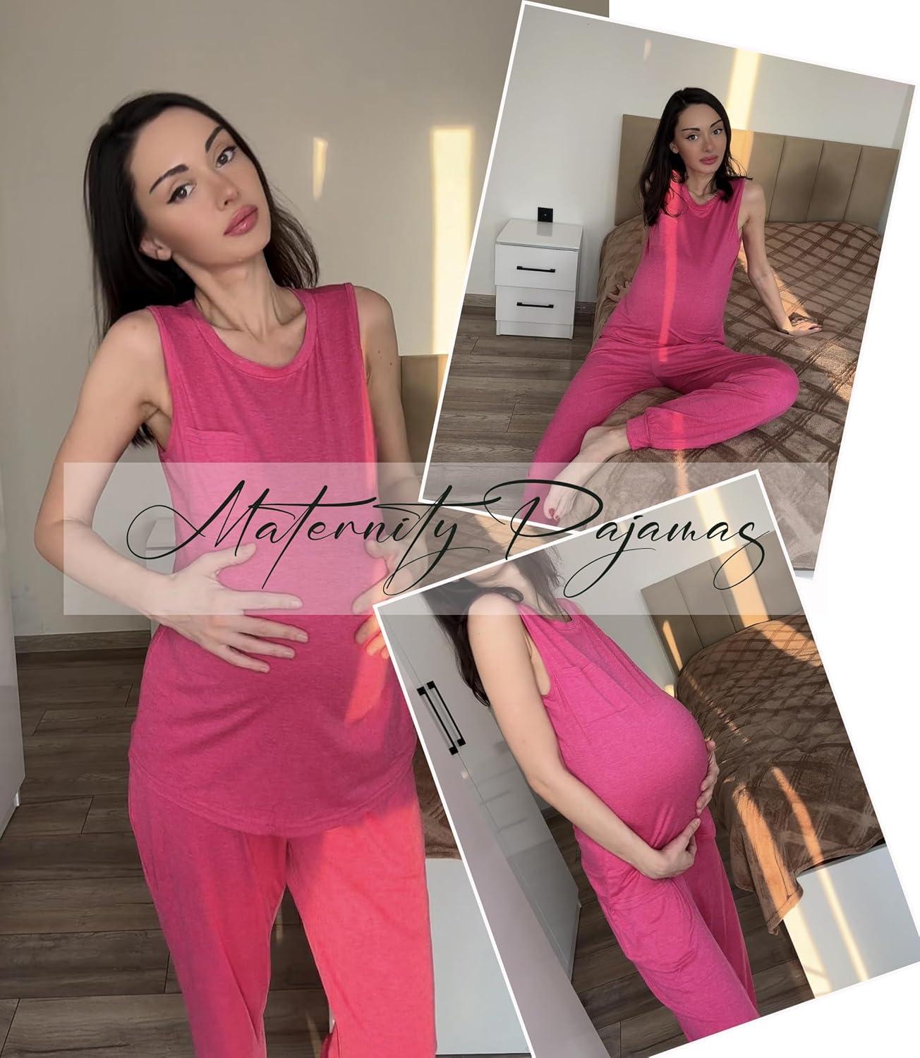 imageEkouaer Two Piece Sets for Women Casual Travel Vacation Outfits Sleeveless Tops and Jogger Pants Lounge SetRose Red