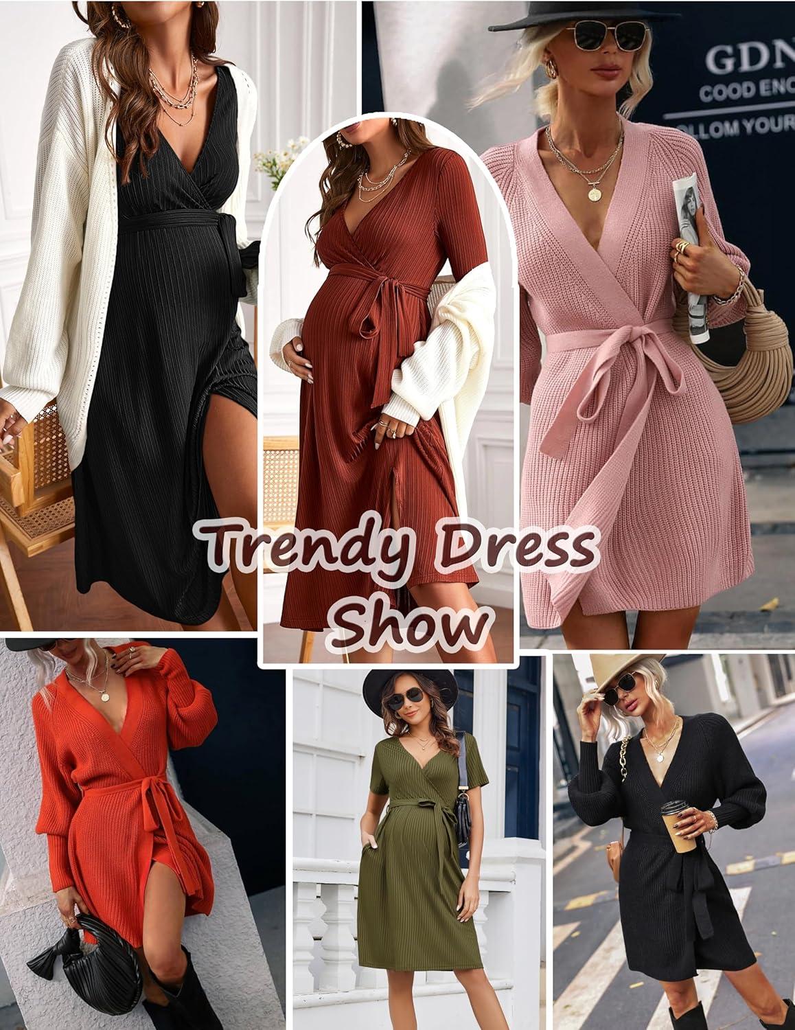imageEkouaer Women Short Sleeve Maternity Nursing Dress Casual V Neck Breastfeeding Loungewear Ribbed Knit Pregnancy Dresses SXXLBlack