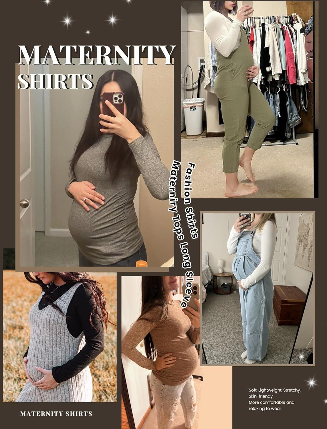 imageEkouaer Womens Maternity Crew Neck Long Sleeve Tee 3 Pack3pcs Black Green Blue