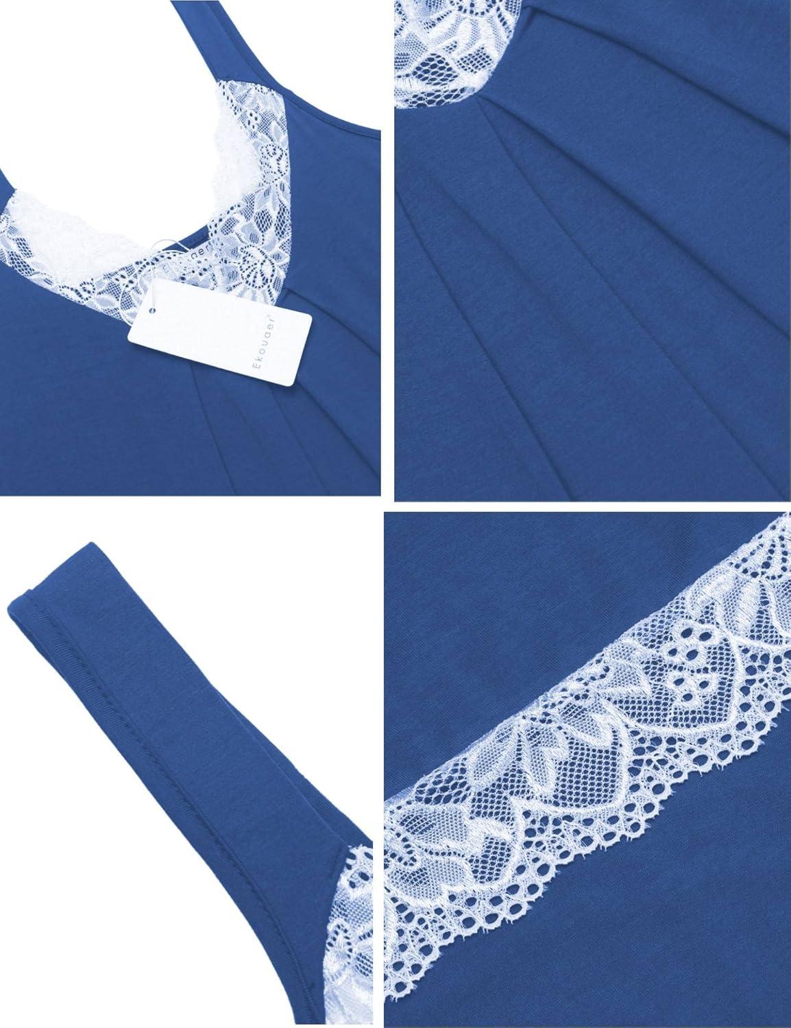 imageEkouaer Womens Nightgown Vneck Chemise Sleepwear Lace Nightwear Soft Lingerie for WomenBlue