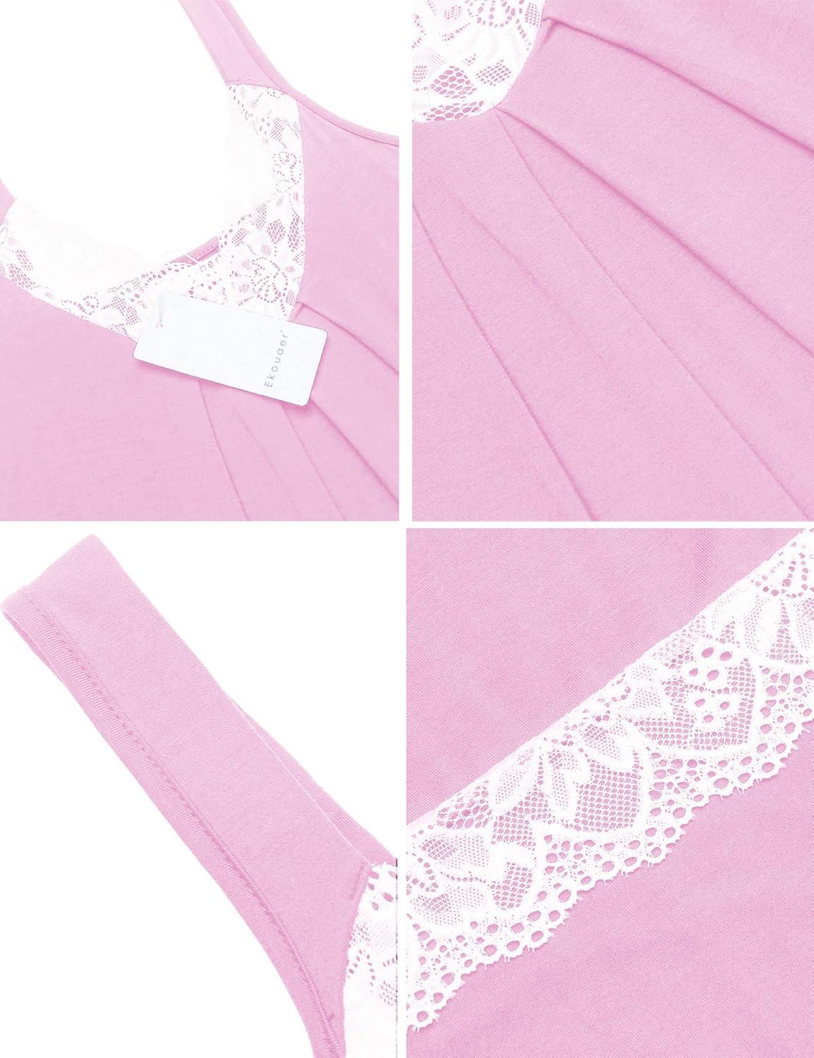 imageEkouaer Womens Nightgown Vneck Chemise Sleepwear Lace Nightwear Soft Lingerie for WomenLight Pink