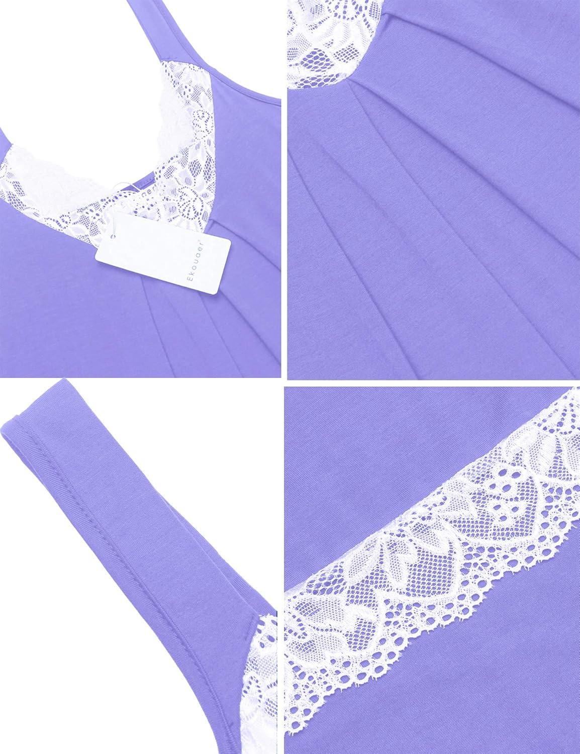 imageEkouaer Womens Nightgown Vneck Chemise Sleepwear Lace Nightwear Soft Lingerie for WomenLilac Purple