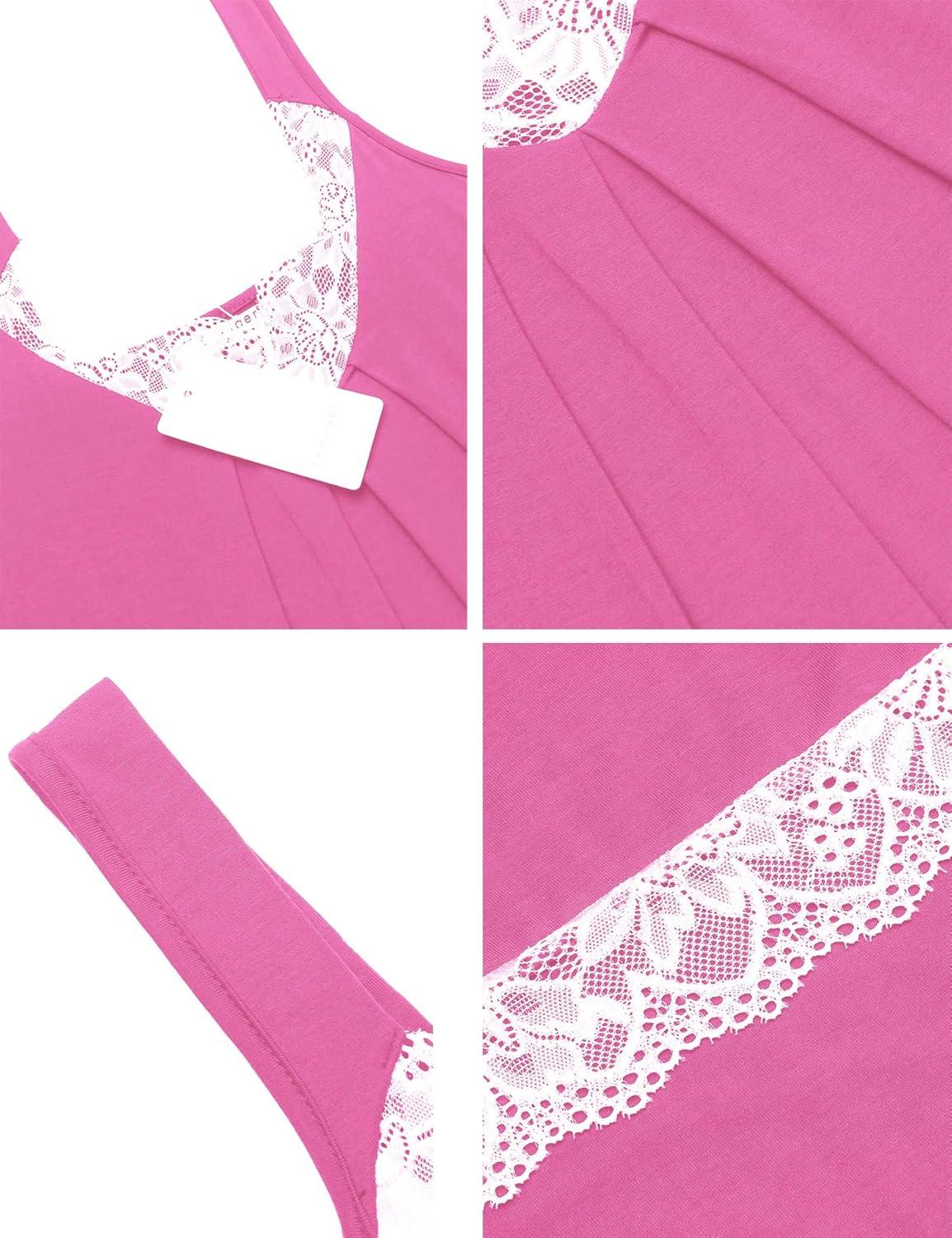 imageEkouaer Womens Nightgown Vneck Chemise Sleepwear Lace Nightwear Soft Lingerie for WomenPink