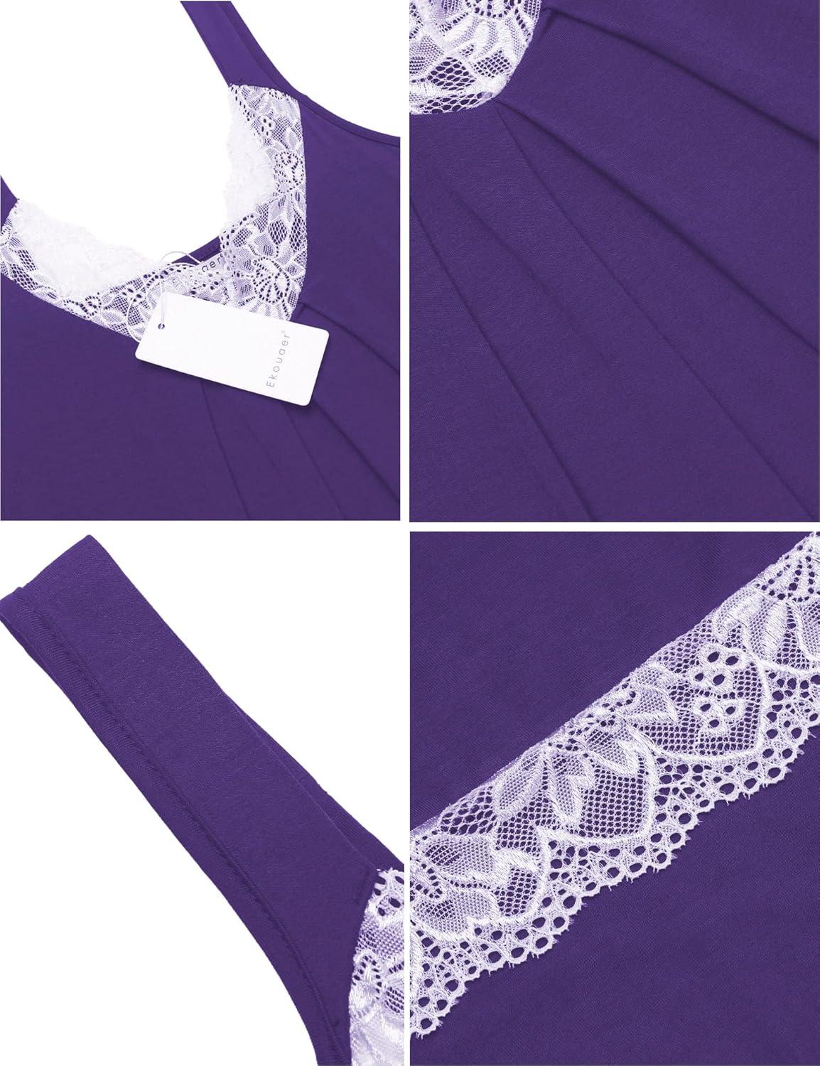 imageEkouaer Womens Nightgown Vneck Chemise Sleepwear Lace Nightwear Soft Lingerie for WomenPurple
