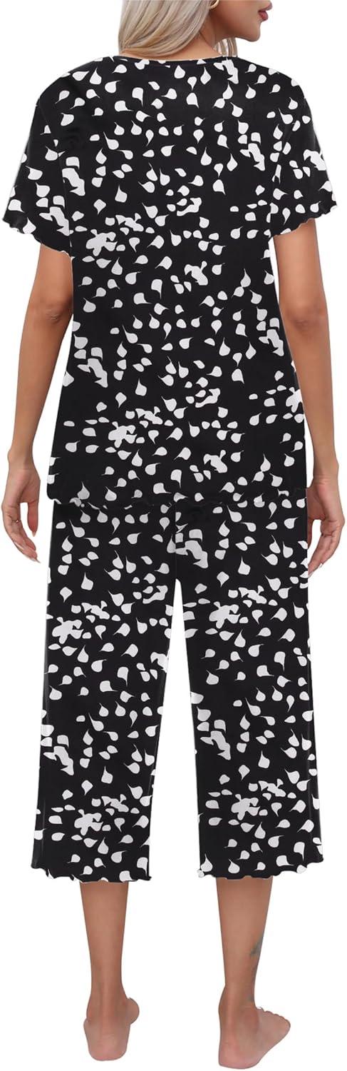 imageEkouaer Womens Pajamas Set Short Sleeve Top With Capri Pants Pjs Lounge amp Sleepwear Set SXXL0black With White Dot