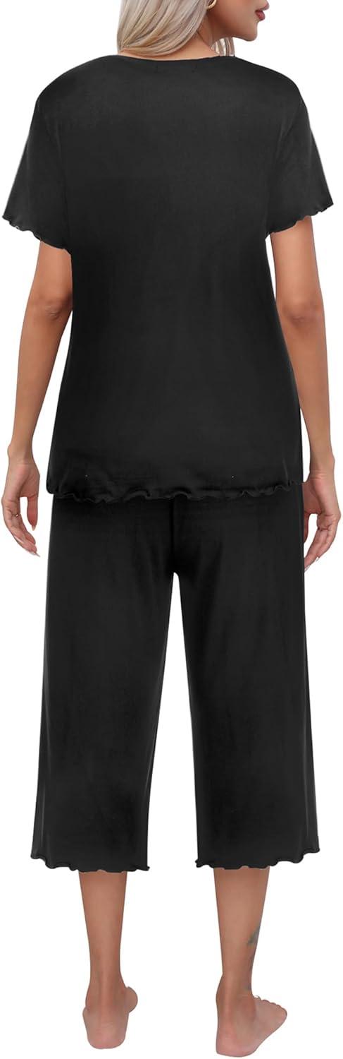 imageEkouaer Womens Pajamas Set Short Sleeve Top With Capri Pants Pjs Lounge amp Sleepwear Set SXXLBlack