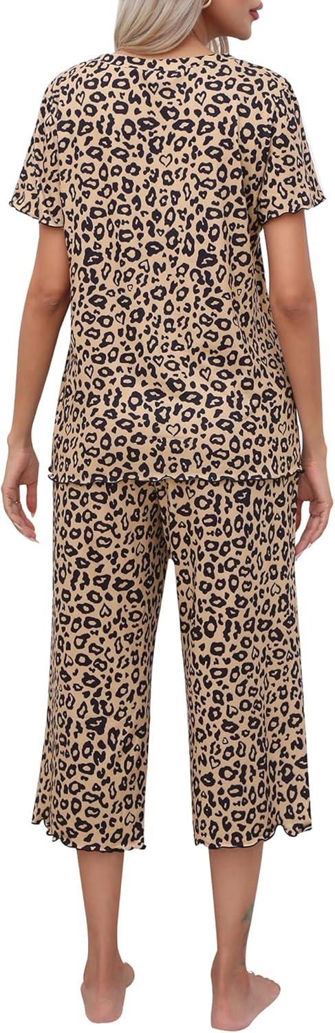 imageEkouaer Womens Pajamas Set Short Sleeve Top With Capri Pants Pjs Lounge amp Sleepwear Set SXXLLeopard