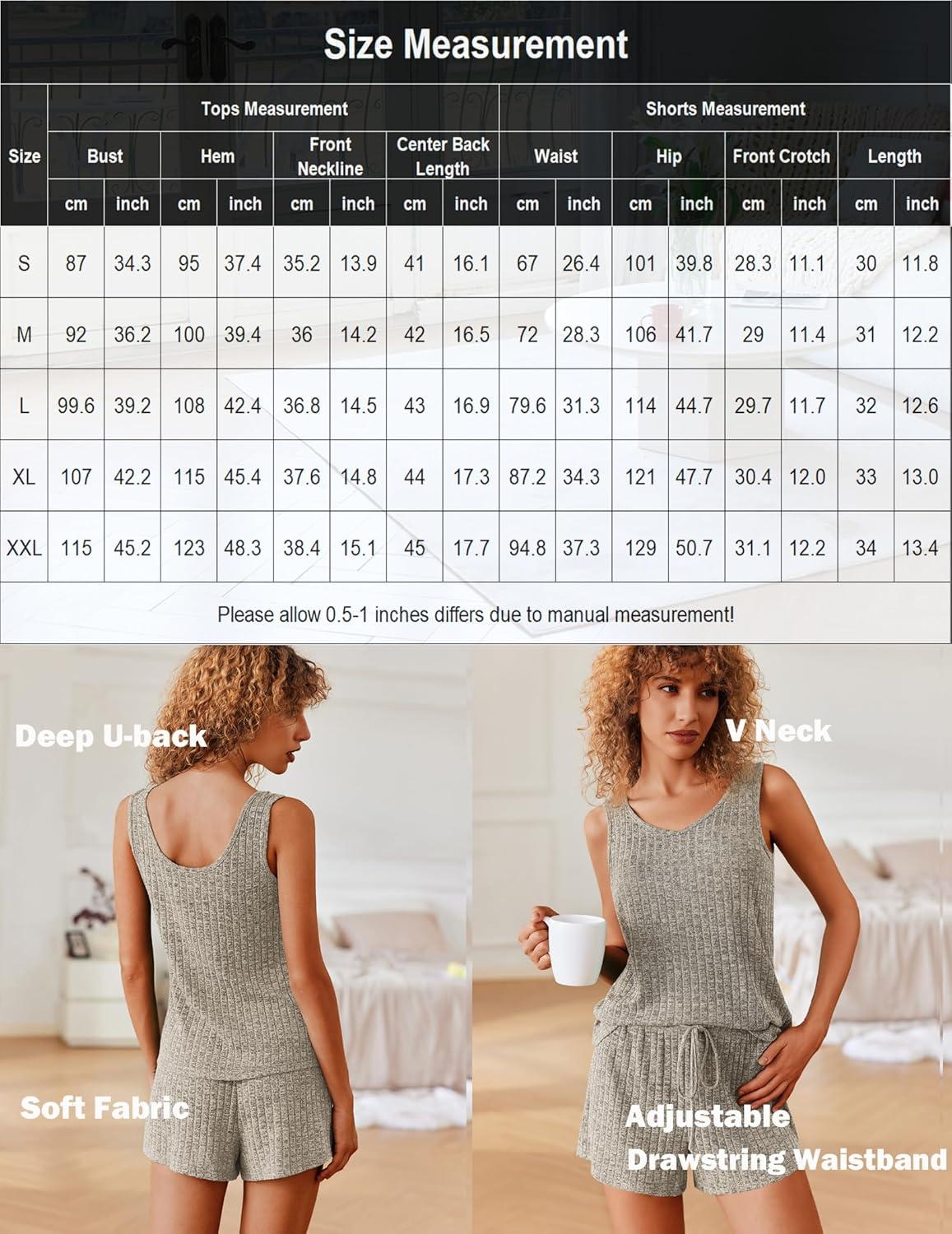 imageEkouaer Womens Pajamas Sleeveless V Neck Pjs Set Ribbed Knit Summer Loungewear Sleepwear SXXLKahki