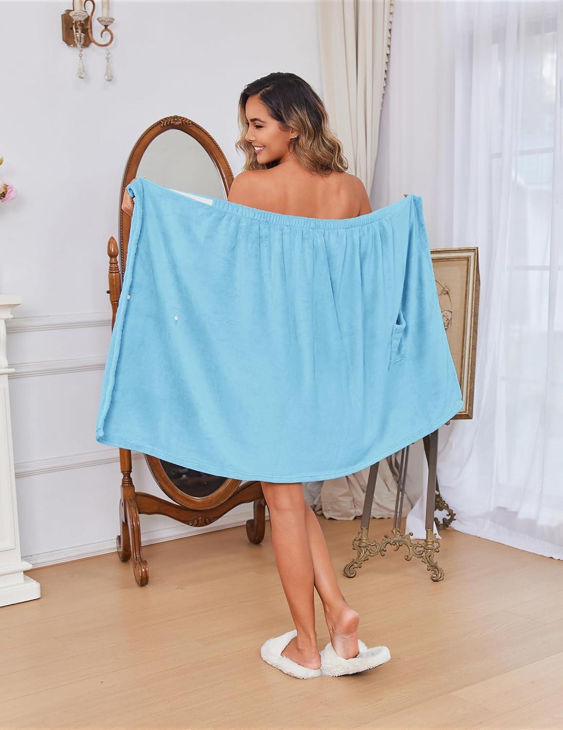 imageEkouaer Womens Towel Wrap Soft Lightweight Shower Wrap Absorbent Spa Body Wrap Bath Robe with Velcro SLBlue