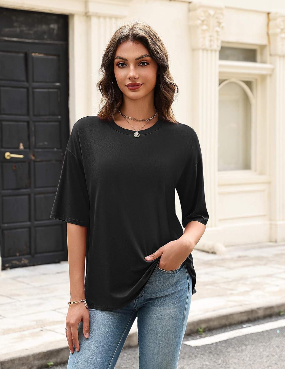 imageEkouaer Womens Two Piece Lounge Set Oversized Boxy Tshirt Casual Short Sets Summer Travel Matching Set 2026 FashionBlack