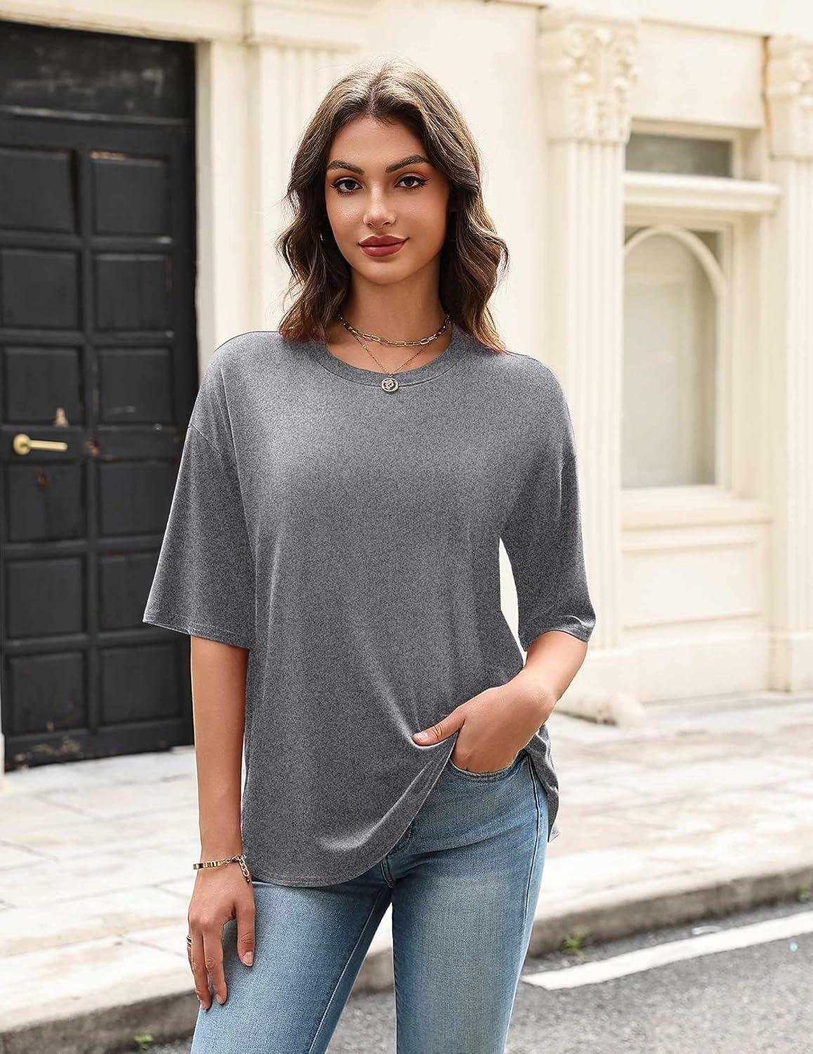 imageEkouaer Womens Two Piece Lounge Set Oversized Boxy Tshirt Casual Short Sets Summer Travel Matching Set 2026 FashionDark Gray