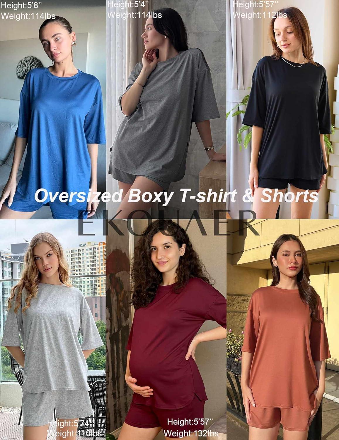 imageEkouaer Womens Two Piece Lounge Set Oversized Boxy Tshirt Casual Short Sets Summer Travel Matching Set 2026 FashionLight Gray