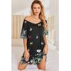 Ekouaer 2 Pack Nightgowns for Women Short Sleeve Sleepshirt V Neck Nightshirt Casual Print Sleepwear(Black/Butterfly)