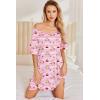 Ekouaer 2 Pack Nightgowns for Women Short Sleeve Sleepshirt V Neck Nightshirt Casual Print Sleepwear(Black/Pink Teddy)
