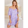 Ekouaer 2 Pack Nightgowns for Women Short Sleeve Sleepshirt V Neck Nightshirt Casual Print Sleepwear(Black/Purple Love Heart)