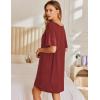 Ekouaer 2 Pack Nightgowns for Women Short Sleeve Sleepshirt V Neck Nightshirt Casual Print Sleepwear(Wine Red/Navy Blue)