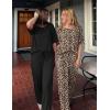 Ekouaer 2 Pack Womens Pajama Sets Short Sleeve Tops and Long Pants Casual Comfy Pjs Lounge Set with Pockets,S-XXL(Black/Leopard)