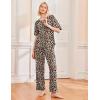 Ekouaer 2 Pack Womens Pajama Sets Short Sleeve Tops and Long Pants Casual Comfy Pjs Lounge Set with Pockets,S-XXL(Black/Leopard)