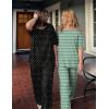 Ekouaer 2 Pack Womens Pajama Sets Short Sleeve Tops and Long Pants Casual Comfy Pjs Lounge Set with Pockets,S-XXL(Green Striped/Black Dots)