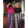 Ekouaer 2 Pack Womens Pajama Sets Short Sleeve Tops and Long Pants Casual Comfy Pjs Lounge Set with Pockets,S-XXL(Rose Plaid/Black Plaid)