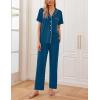 Ekouaer 2 Pack：Womens Pajamas Short Sleeve Pjs Notch Collar Button Up Loungewear Cozy Sleepwear Sets(Black _Blue)