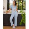 Ekouaer 2 Pack：Womens Pajamas Short Sleeve Pjs Notch Collar Button Up Loungewear Cozy Sleepwear Sets(Black_blue Stars)