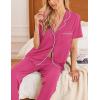 Ekouaer 2 Pack：Womens Pajamas Short Sleeve Pjs Notch Collar Button Up Loungewear Cozy Sleepwear Sets(Black_hot Pink)