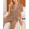 Ekouaer 2 Pack：Womens Pajamas Short Sleeve Pjs Notch Collar Button Up Loungewear Cozy Sleepwear Sets(Brown_medium Gray)