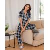 Ekouaer 2 Pack：Womens Pajamas Short Sleeve Pjs Notch Collar Button Up Loungewear Cozy Sleepwear Sets(Deep Blue_black Plaid)