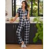 Ekouaer 2 Pack：Womens Pajamas Short Sleeve Pjs Notch Collar Button Up Loungewear Cozy Sleepwear Sets(Deep Blue_black Plaid)