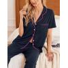 Ekouaer 2 Pack：Womens Pajamas Short Sleeve Pjs Notch Collar Button Up Loungewear Cozy Sleepwear Sets(Deep Blue_pink)