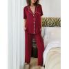 Ekouaer 2 Pack：Womens Pajamas Short Sleeve Pjs Notch Collar Button Up Loungewear Cozy Sleepwear Sets(Navy Blue_wine Red)