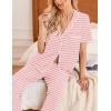 Ekouaer 2 Pack：Womens Pajamas Short Sleeve Pjs Notch Collar Button Up Loungewear Cozy Sleepwear Sets(Pink Stripe_navy Blue)