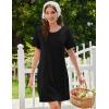 Ekouaer Cotton Nightgowns for Women Short Sleeve Sleep Shirts Pleated Night Shirts Soft Crew Neck Night Gown(Black)