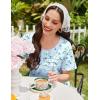 Ekouaer Cotton Nightgowns for Women Short Sleeve Sleep Shirts Pleated Night Shirts Soft Crew Neck Night Gown(Blue Floral)