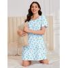 Ekouaer Cotton Nightgowns for Women Short Sleeve Sleep Shirts Pleated Night Shirts Soft Crew Neck Night Gown(Blue Floral)