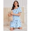 Ekouaer Cotton Nightgowns for Women Short Sleeve Sleep Shirts Pleated Night Shirts Soft Crew Neck Night Gown(Blue Star Moon)