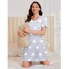 Ekouaer Cotton Nightgowns for Women Short Sleeve Sleep Shirts Pleated Night Shirts Soft Crew Neck Night Gown(Grey Star)