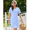 Ekouaer Cotton Nightgowns for Women Short Sleeve Sleep Shirts Pleated Night Shirts Soft Crew Neck Night Gown(Light Blue)