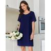 Ekouaer Cotton Nightgowns for Women Short Sleeve Sleep Shirts Pleated Night Shirts Soft Crew Neck Night Gown(Navy Blue)