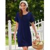 Ekouaer Cotton Nightgowns for Women Short Sleeve Sleep Shirts Pleated Night Shirts Soft Crew Neck Night Gown(Navy Blue)